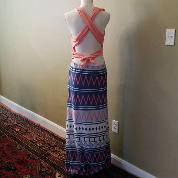 *1 L LEFT!* Coral Aztec Print Maxi Dress - Picture 5 of 6